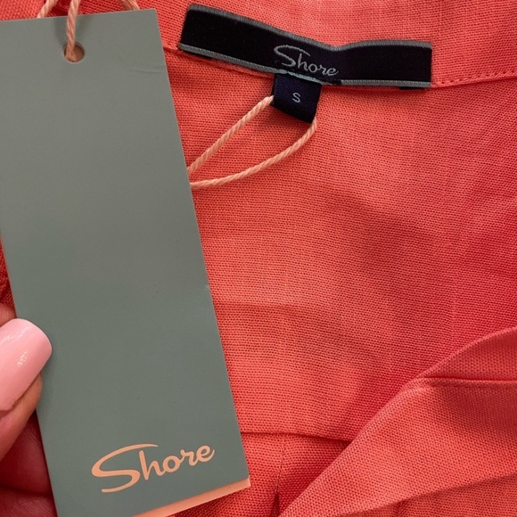 Shore Women’s Coral Button-Up Cropped Short Sleeve Shirt Linen Viscose NEW small - Picture 12 of 12